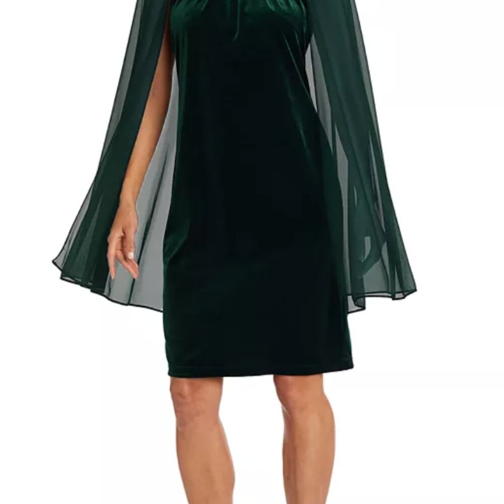 Elegant Velvet Dress with Sheer Cape Overlay – Formal & Timeless